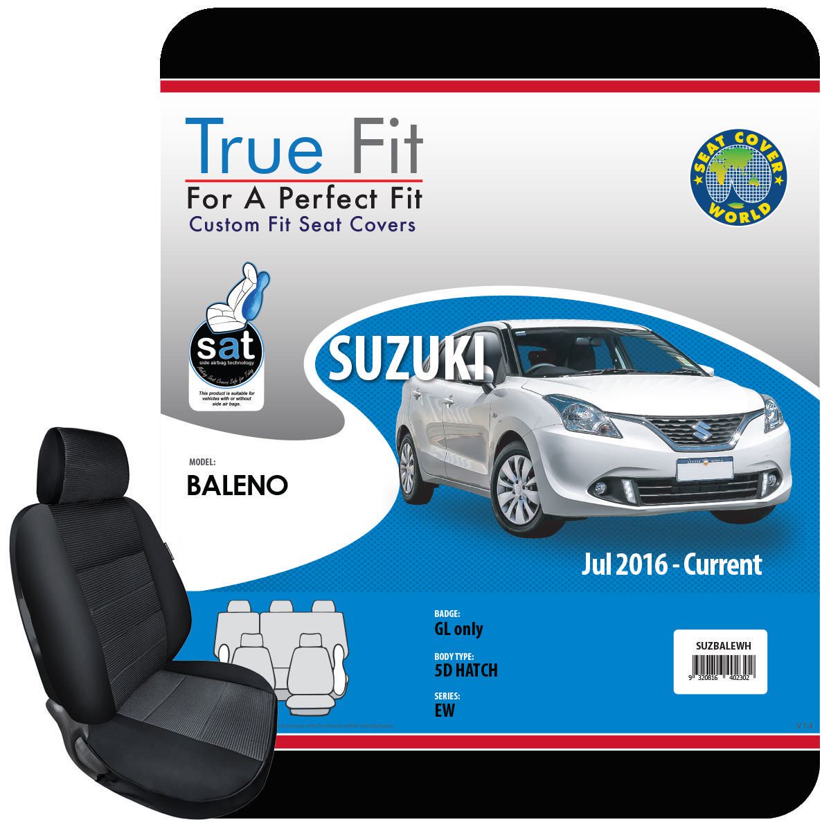 True Fit Tailored Fit Front & Rear Car Seat Covers Polyester, Black - Set SUZBALEWH