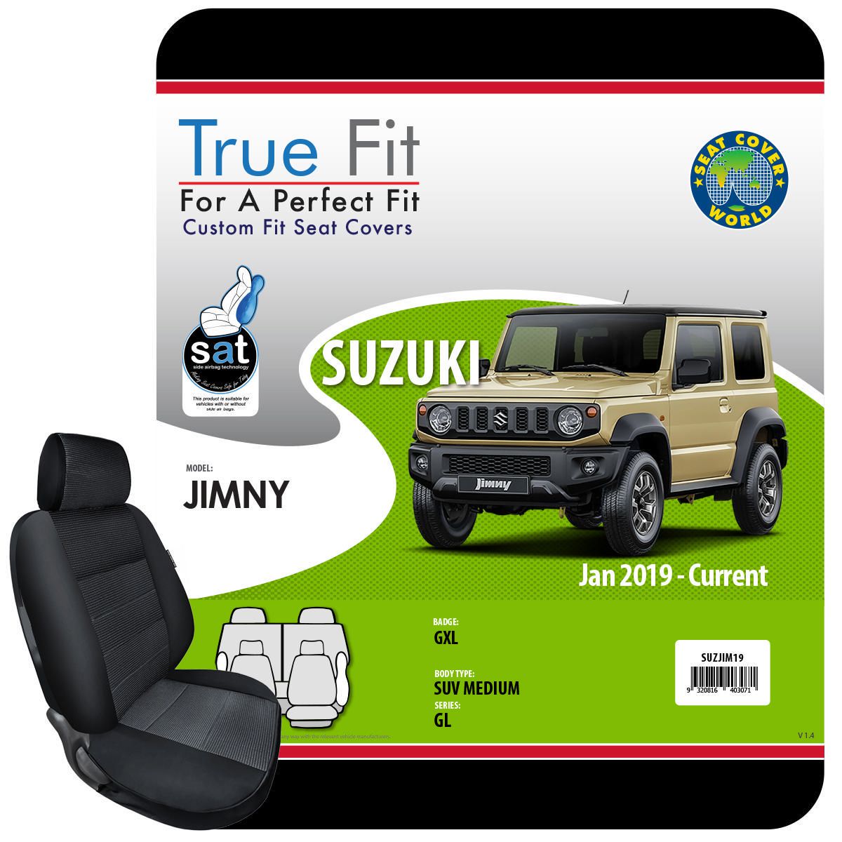 True Fit Tailored Fit Front & Rear Car Seat Covers Polyester, Black - Set SUZJIM19