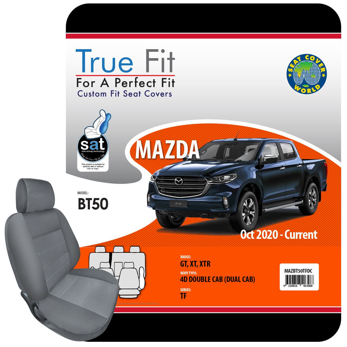 True Fit Tailored Fit Front & Rear Car Seat Covers Polyester, Grey - Set MAZBT50TFDC