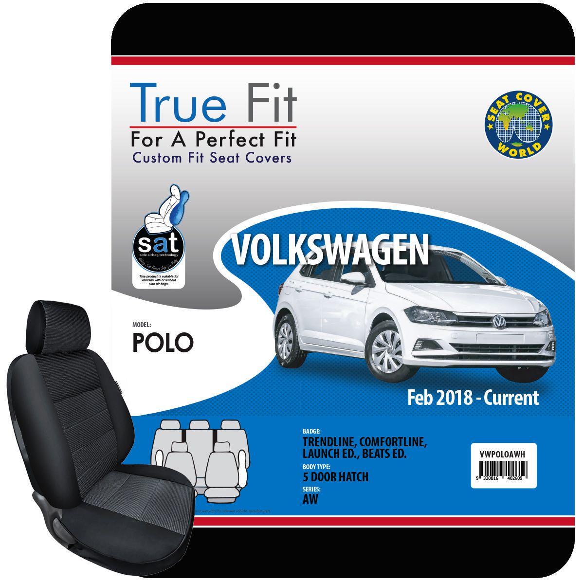 True Fit Tailored Fit Front & Rear Car Seat Covers Polyester, Black - Set VWPOLOAWH