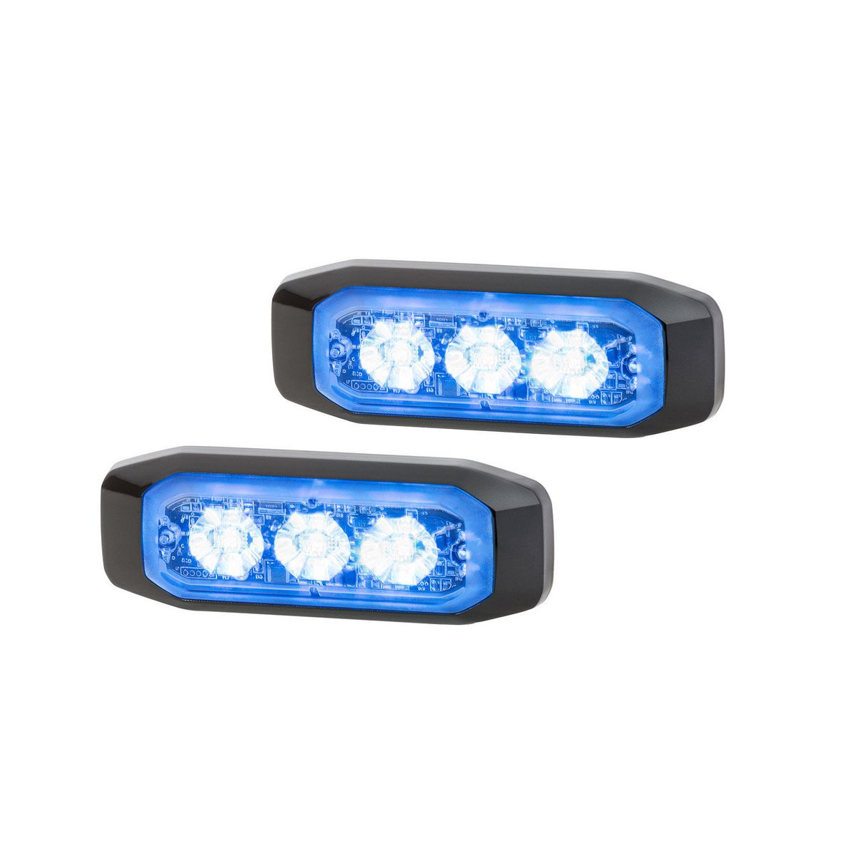 Hella - 12/24V Bst Slim Directional Warning Lamp, Blue 3 LED, Surface Mount - 2 Pcs 2XD 014 563-101