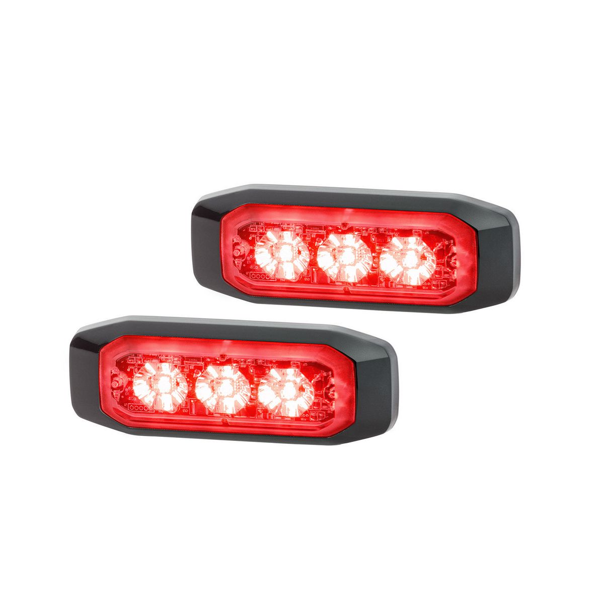 Hella 12/24V Bst Slim Directional Warning Lamp, Red 3 Led, Surface Mount - 2 Pcs 2XD 014 563-701