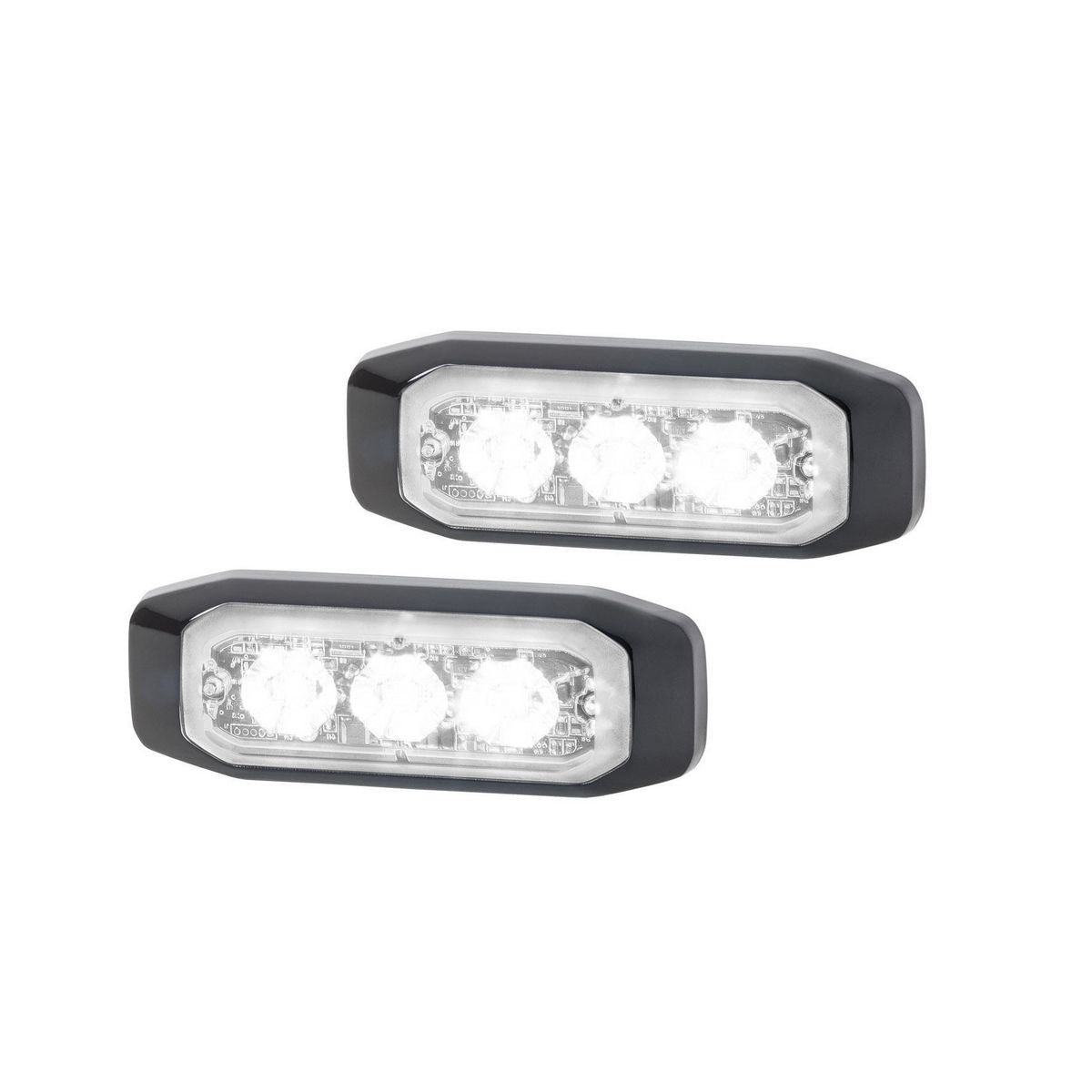 Hella - 12/24V Bst Slim Directional Warning Lamp, White 3 LED, Surface Mount - 2 Pcs 2XD 014 563-901