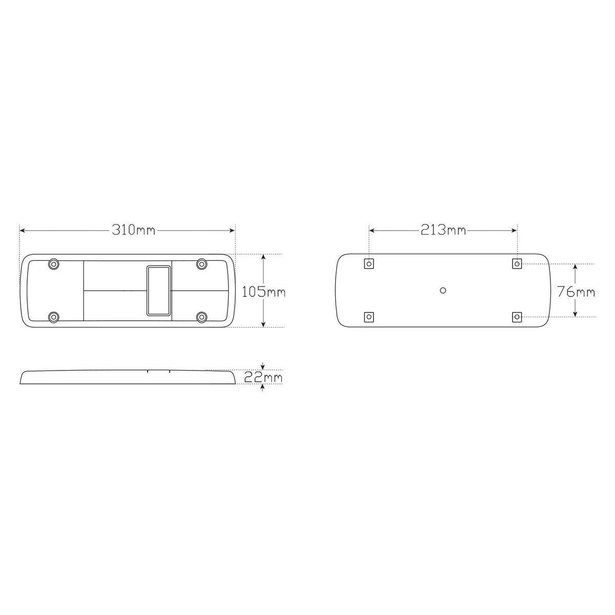 LED Autolamps - Stop/Tail/Indicator Lamp With Reflector, 12 Volt Only, Adr Approved, 310Mm X 105Mm X 20Mm, Bulk 310ARR12B