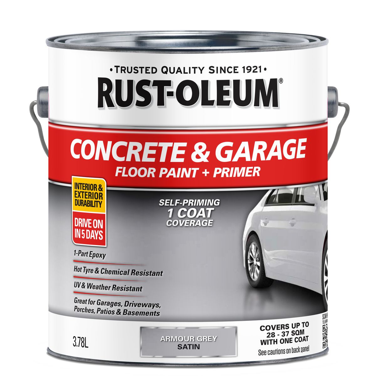 Rust-Oleum Concrete & Garage Floor Paint & Primer Armour Grey Satin 3.78L 374273