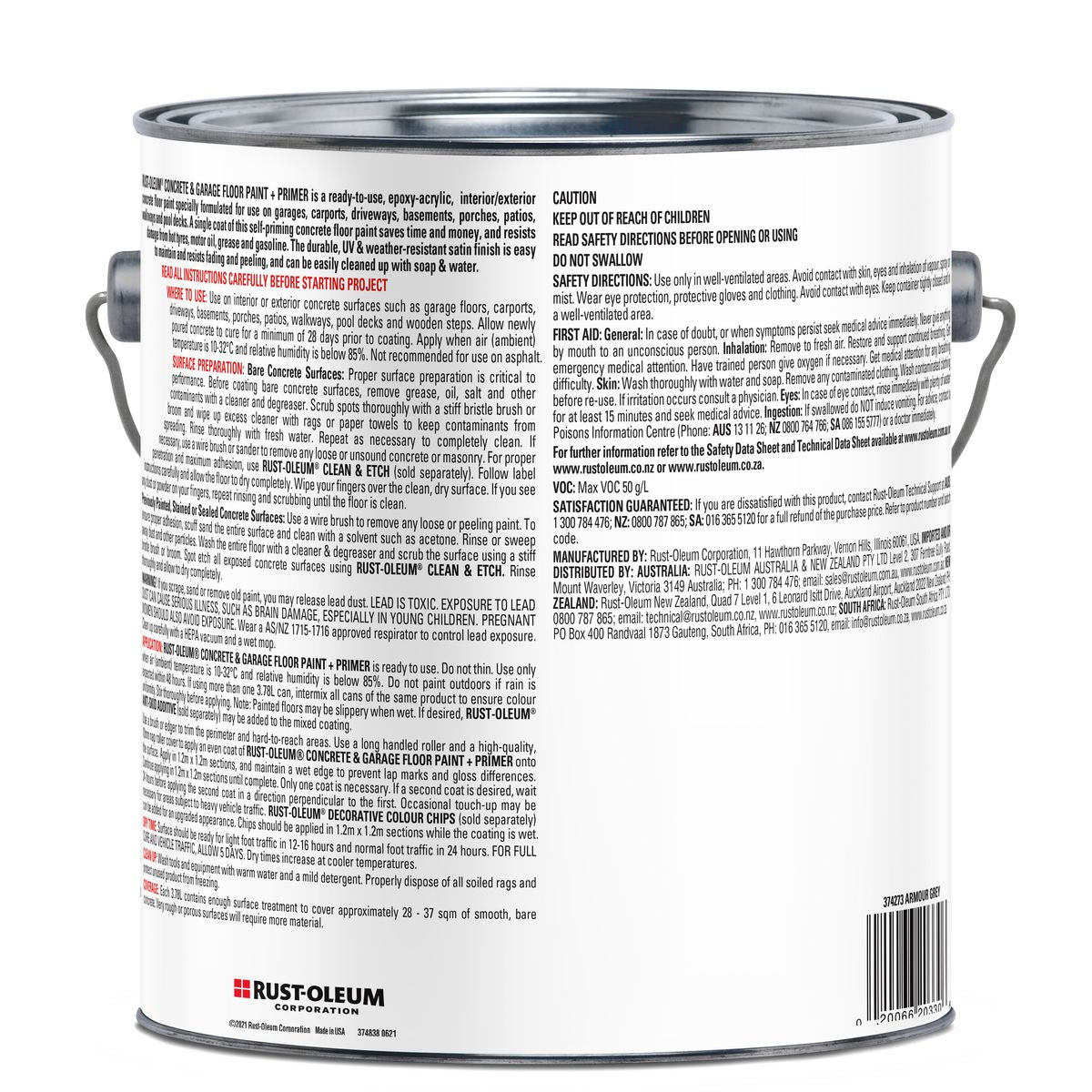 Rust-Oleum Concrete & Garage Floor Paint & Primer Armour Grey Satin 3.78L 374273