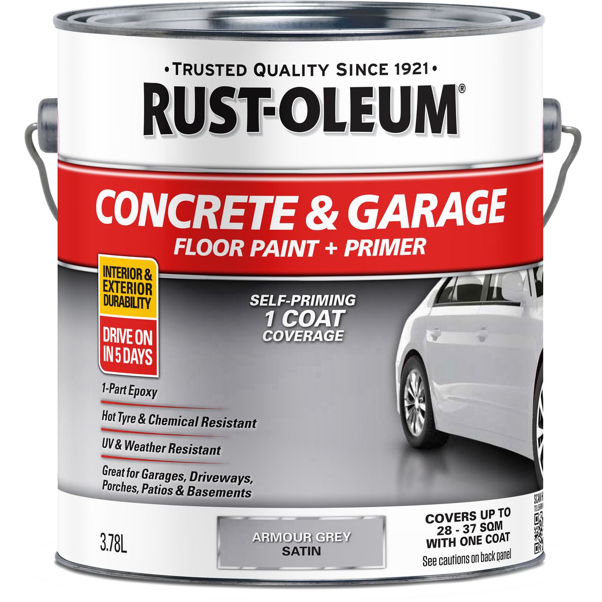 Rust-Oleum Concrete & Garage Floor Paint & Primer Armour Grey Satin 3.78L 374273