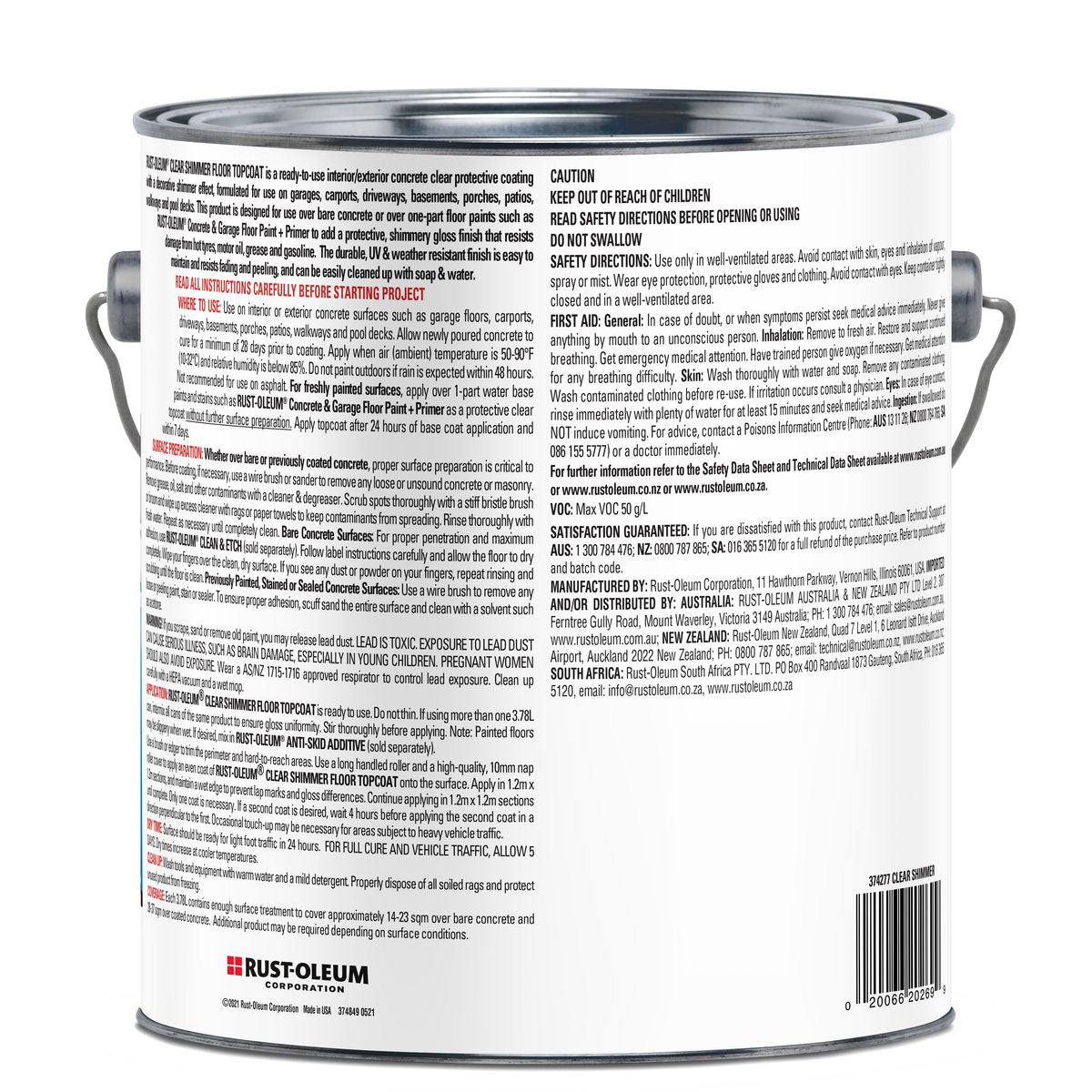 Rust-Oleum Clear Shimmer Floor Topcoat Gloss 3.87L 374277