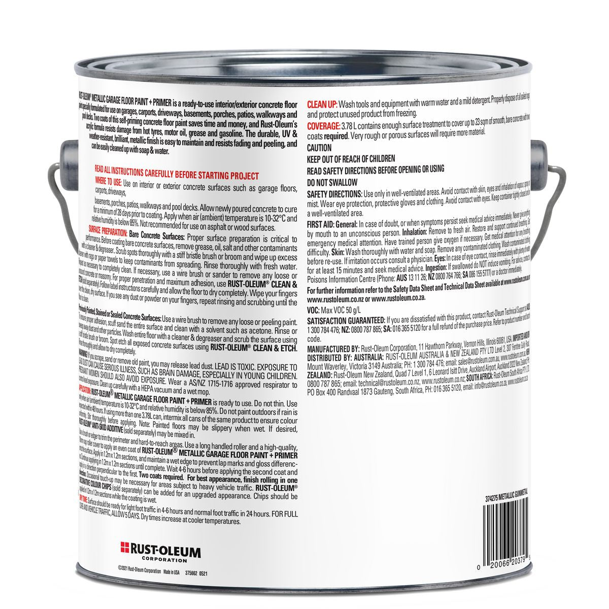 Rust-Oleum 1 Part Concrete Floor Coating Metallic Gunmetal 3.78L 374275