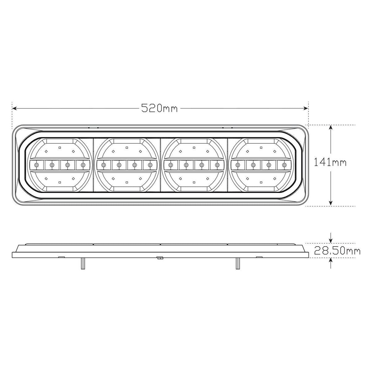 LED Autolamps - 520 Series, Multivolt,  Stop/Tail/Indicator/Reverse Lamp With Reflector , Right Hand Side 520ARWMRCSB