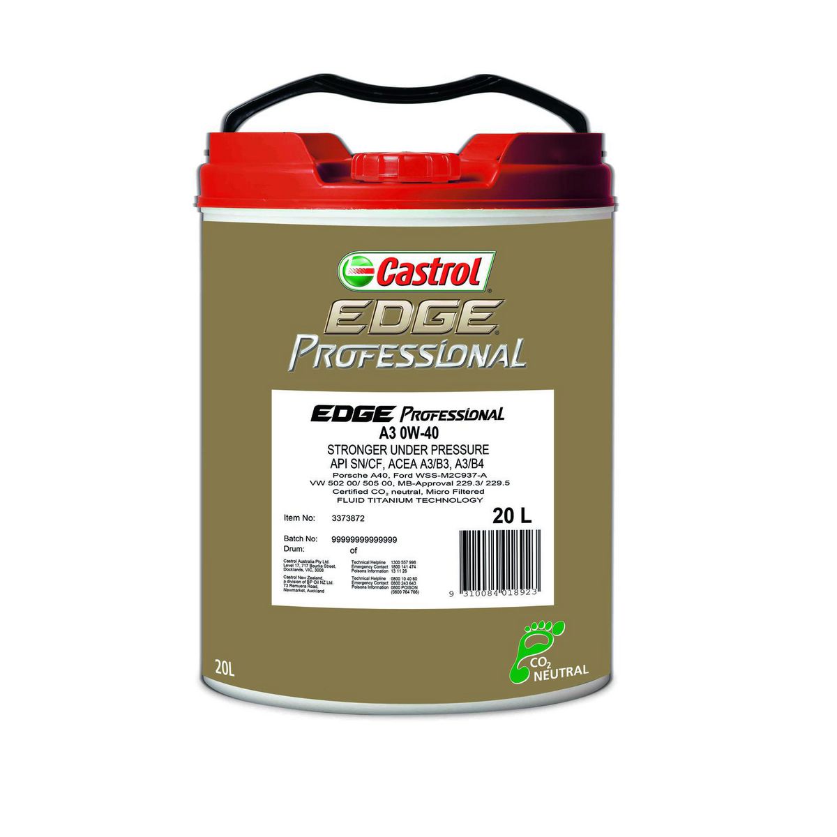 Castrol EDGE Professional A3 0W-40 Engine Oil 20L 3373872