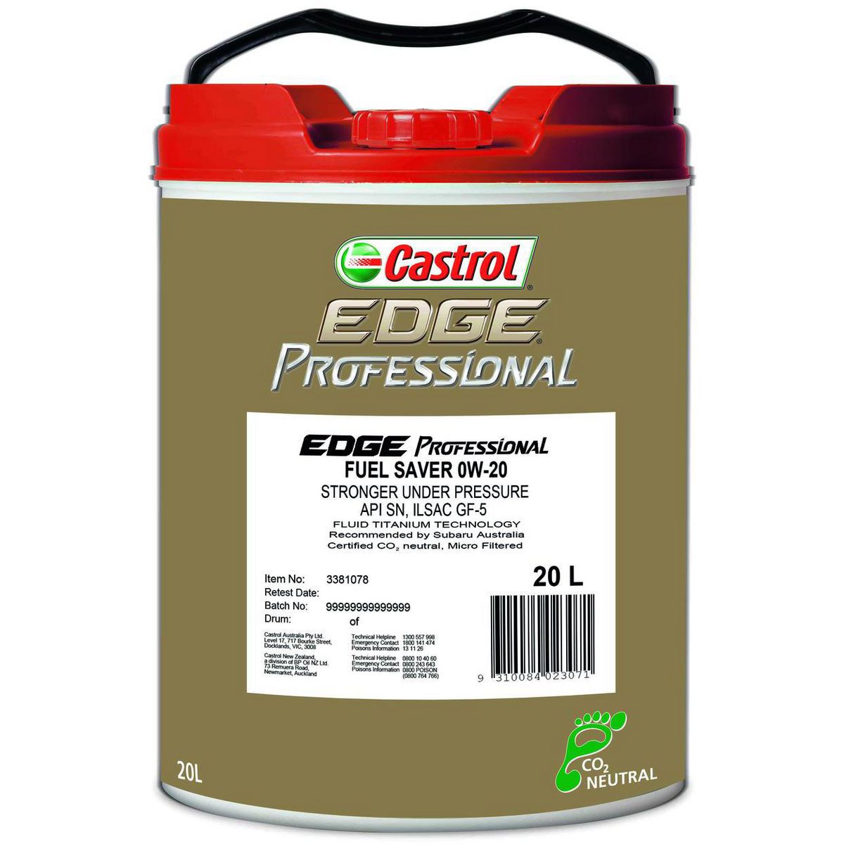 Castrol EDGE Professional 0W-20 Fuel Saver Engine Oil 20L 3381078