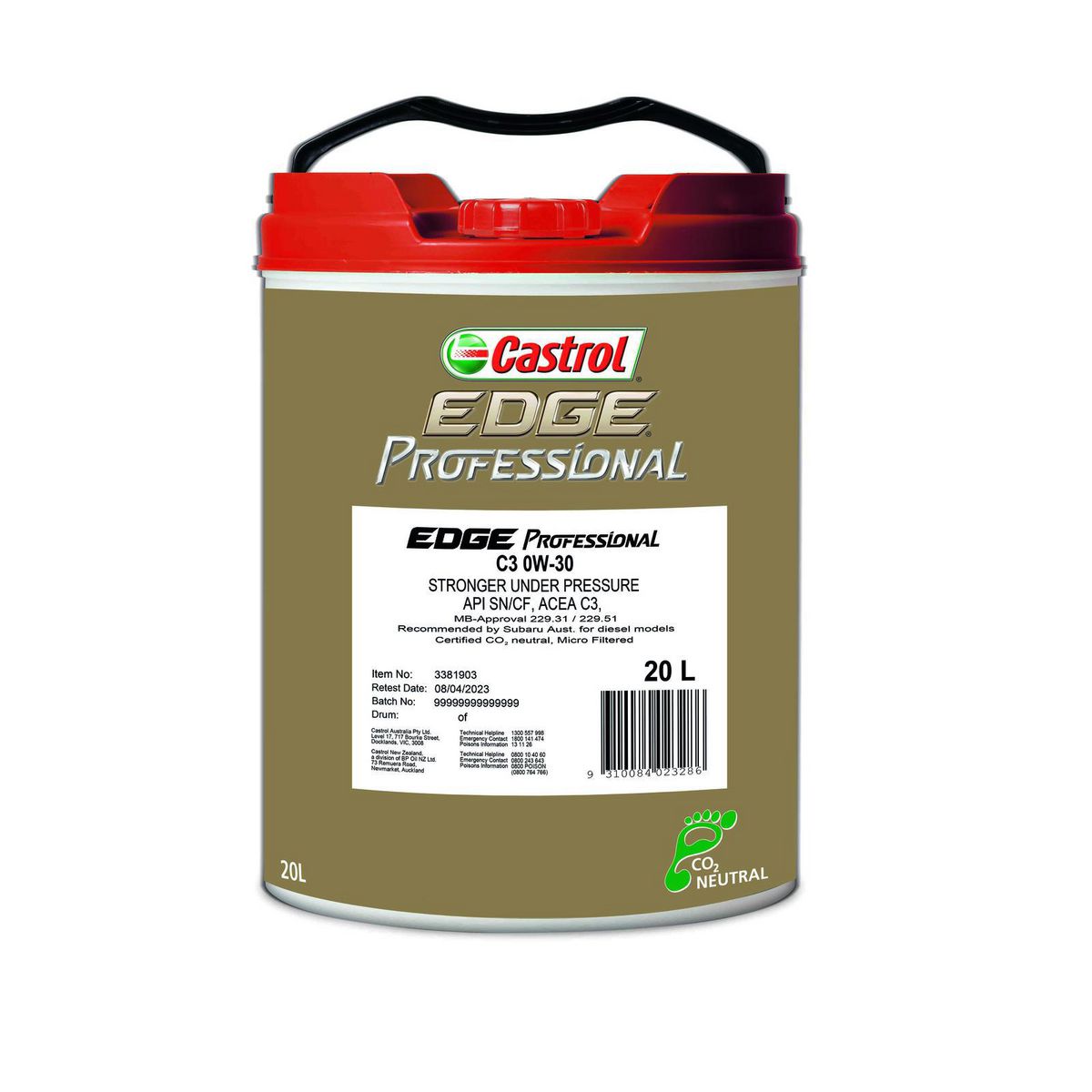 Castrol EDGE Professional C3 0W-30 Engine Oil 20L 3381903