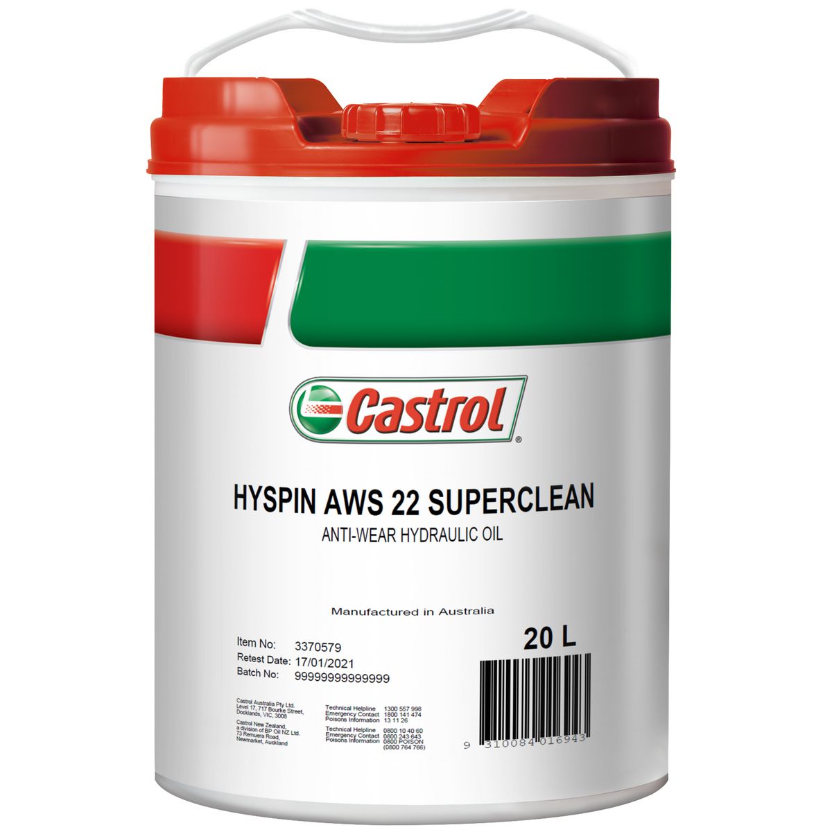 Castrol HYSPIN AWS22 Superclean Hydraulic Fluid 20L 3370579
