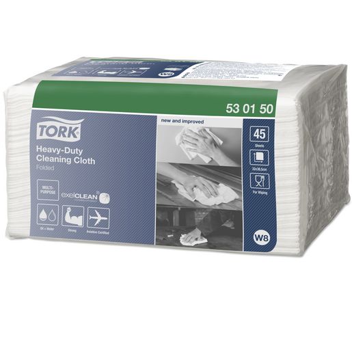 Tork Heavy Duty Cleaning Cloths 38.5X32cm White 45 Per Pack W8 530150
