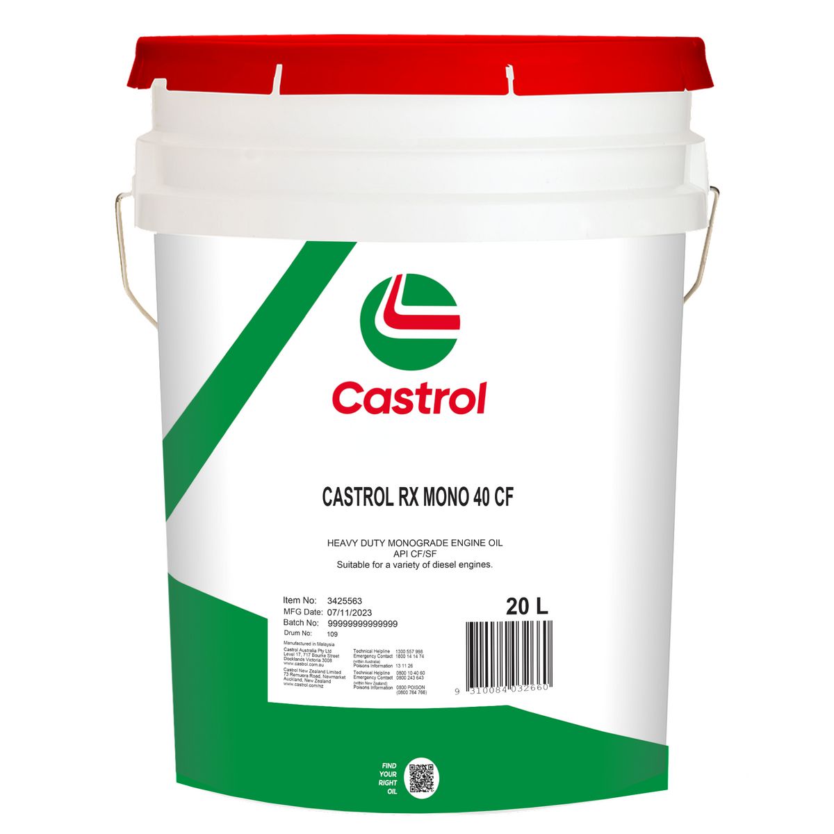 Castrol RX Mono 40 CF Diesel Engine Oil 20L 3425563