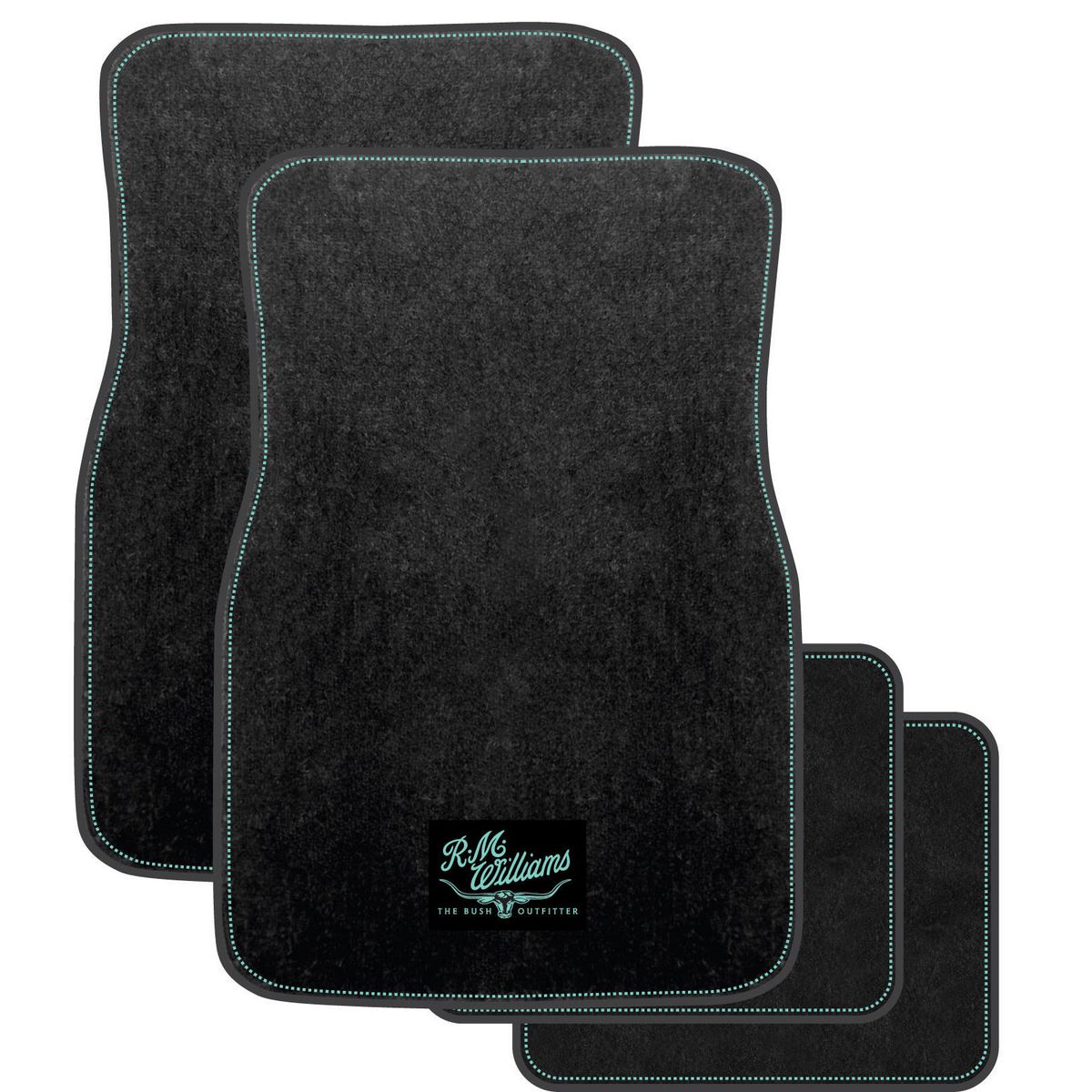 R.M. Williams Carpet Floor Mat Set Front & Rear Black/Aqua CMRMWAQUS4