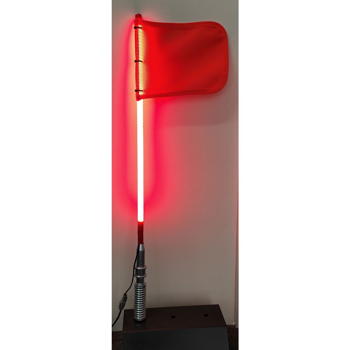 Safety Aerials 0.6M 12V Red Full Pole Ultra Bright Led Lightstick With Orange Mesh Flag With Spring Base &Amp; Deutsch Plug ULSF600SB-R12V-FP