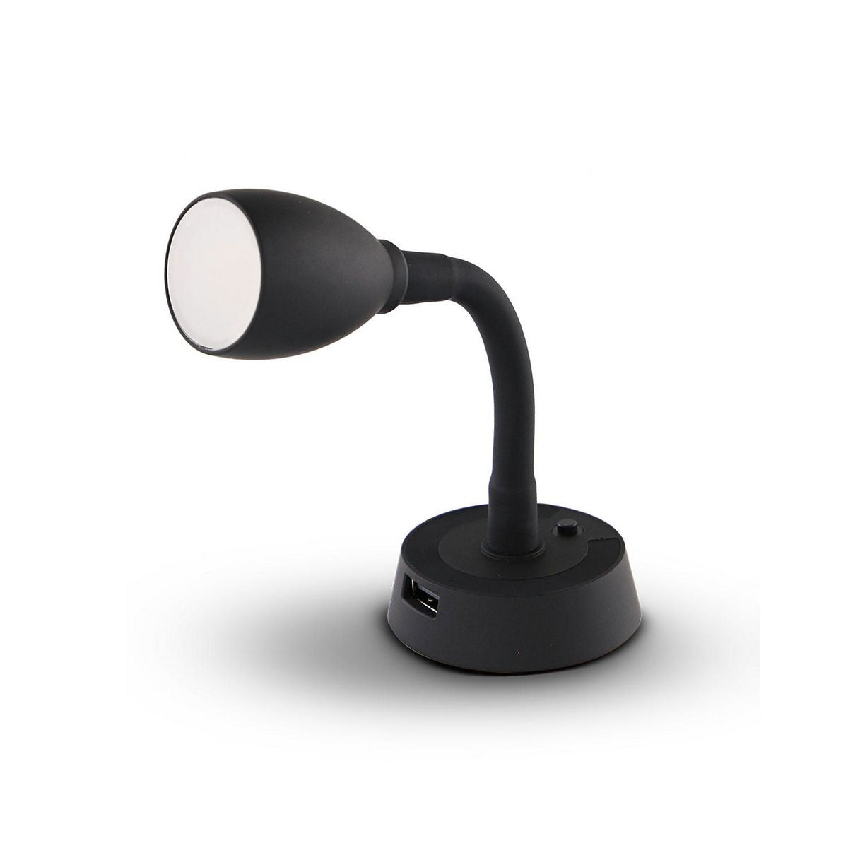 LED Autolamps 12V Reading Lamp Translucent Polycarbonate Lense With Usb Port, Black, 15Cm Cable, Metal Head, White Box RL150B