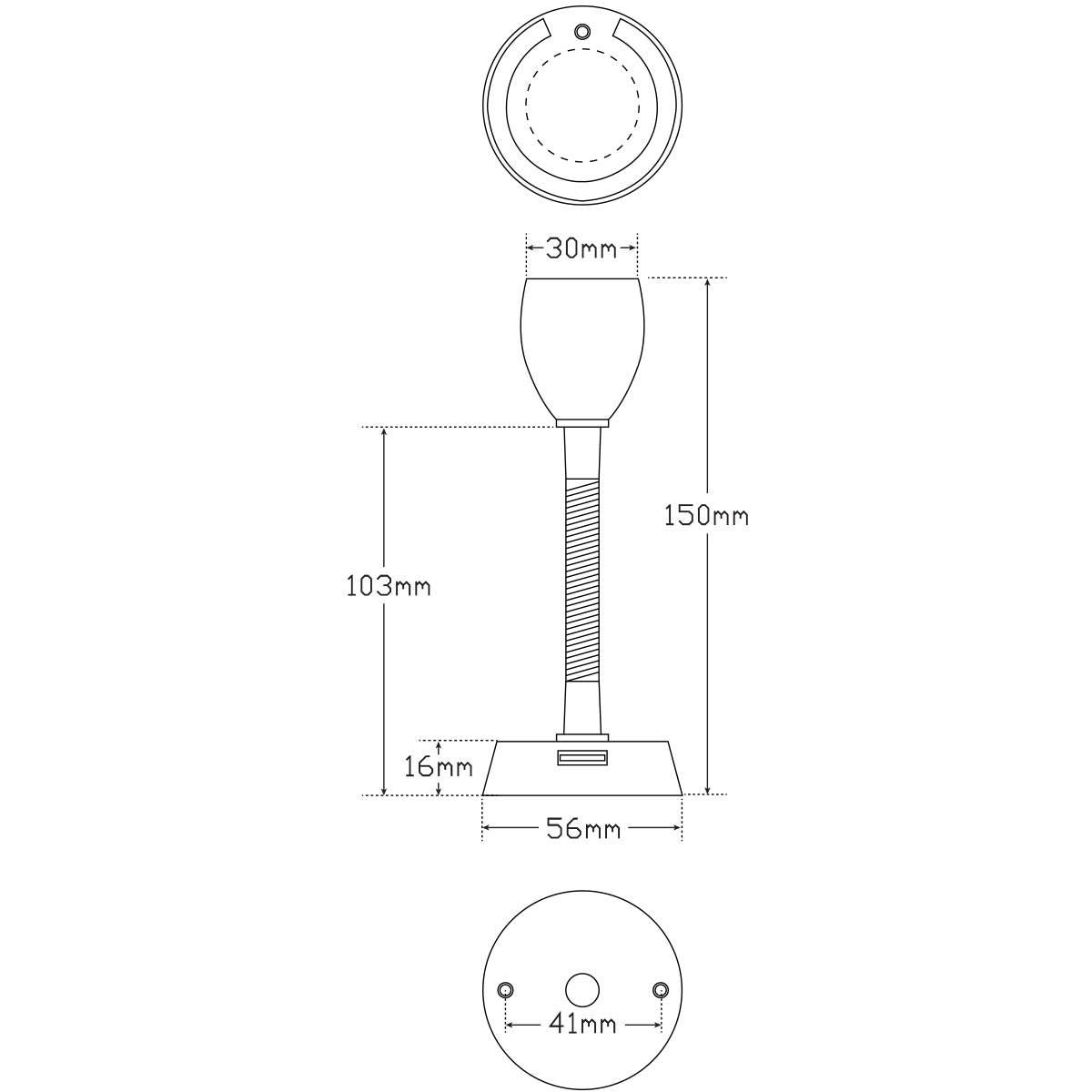 LED Autolamps 12V Reading Lamp Translucent Polycarbonate Lense With Usb Port, Black, 15Cm Cable, Metal Head, White Box RL150B
