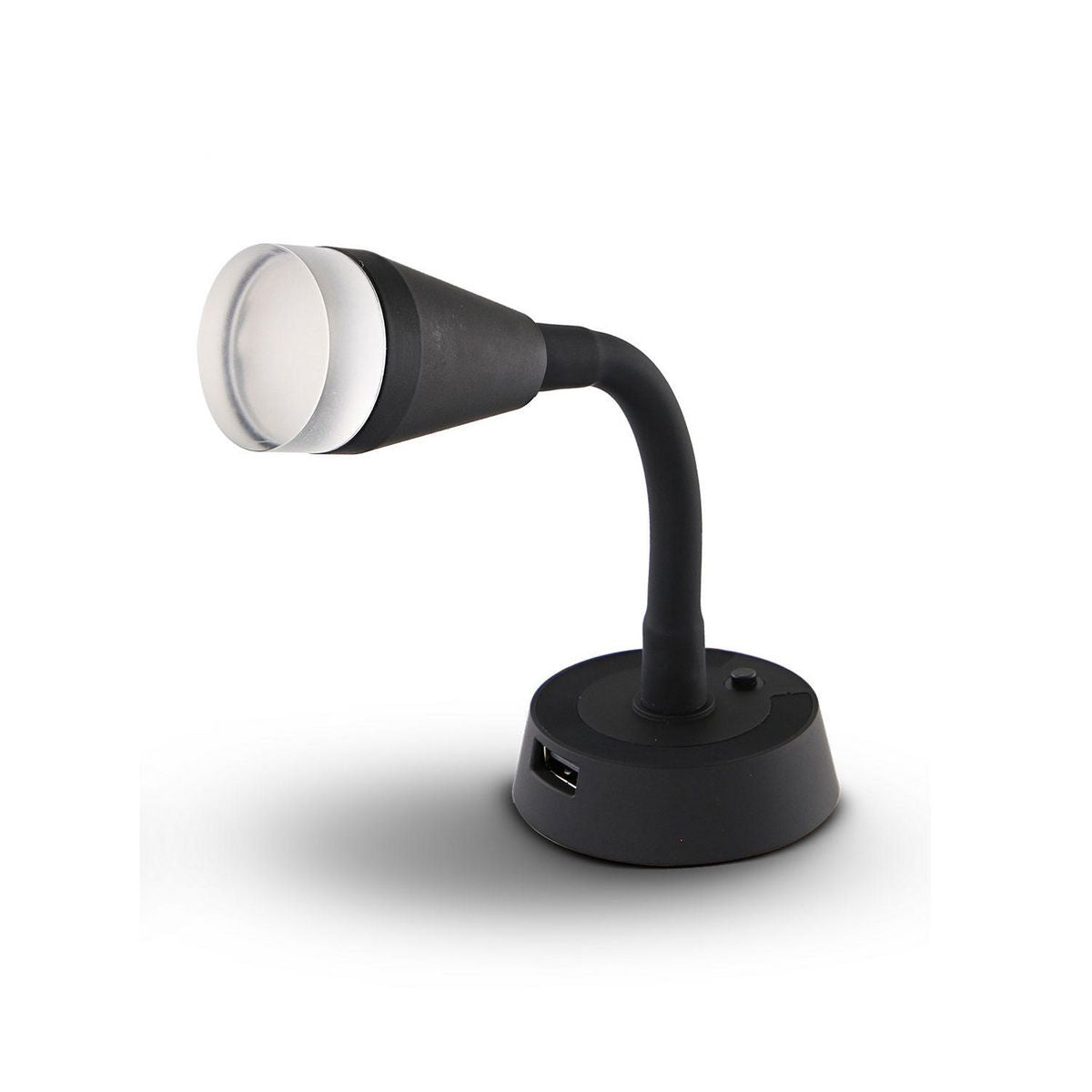 LED Autolamps 12V Reading Lamp Translucent Acrylic Lense With Usb Port, Black, 15cm Cable, Metal Head, White Box RL151B