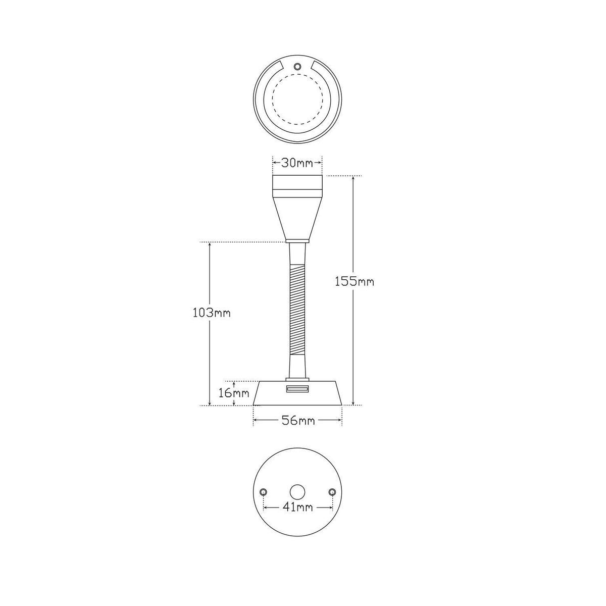 LED Autolamps 12V Reading Lamp Translucent Acrylic Lense With Usb Port, Black, 15cm Cable, Metal Head, White Box RL151B
