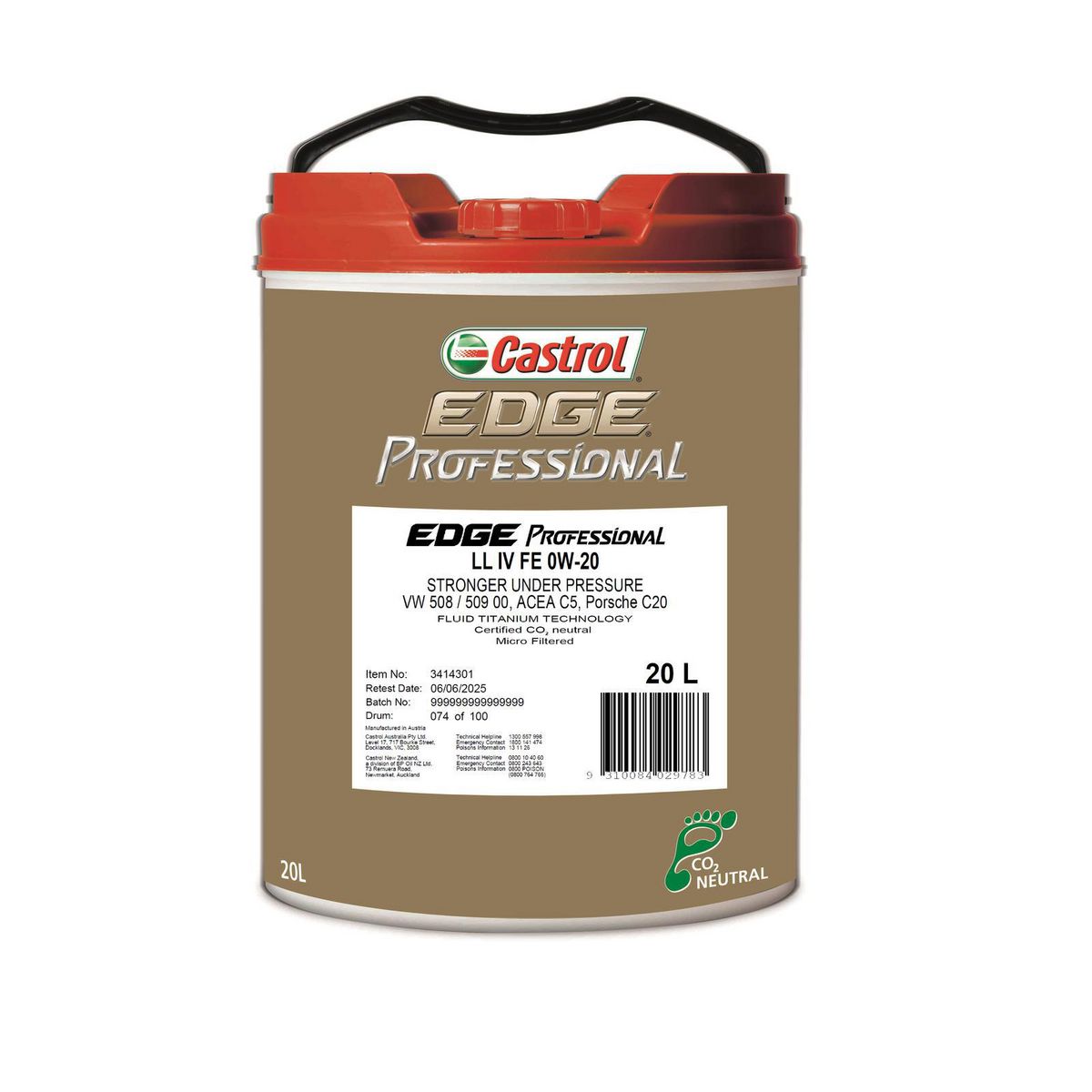 Castrol EDGE Professional LL IV FE 0W-20 Engine Oil 20L 3414301