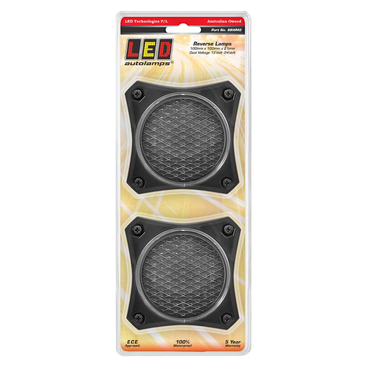 LED Autolamps 12/24V Reverse Lamp With Coloured Lens, Black Mounting Housing, Twin Blister 88WM2