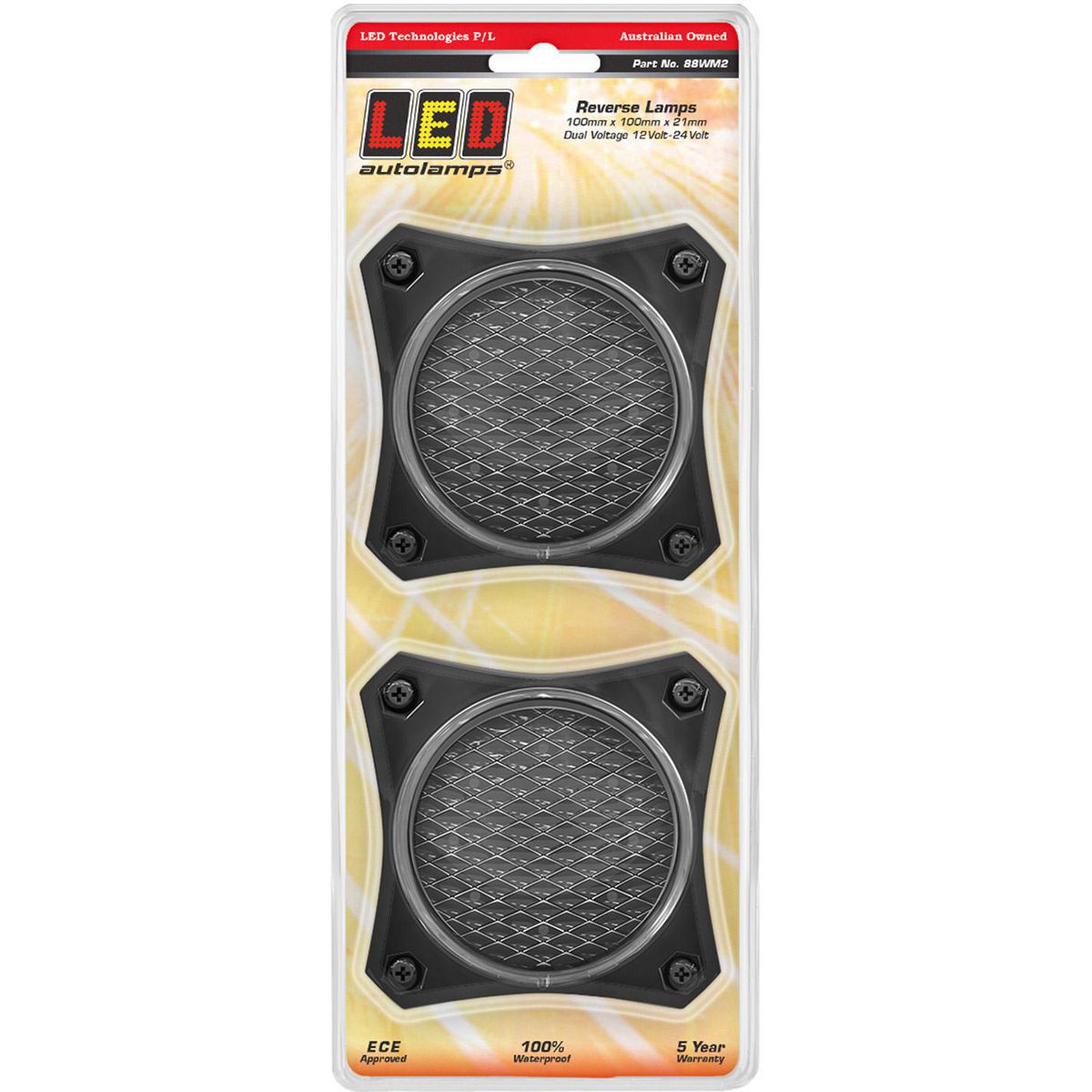 LED Autolamps 12/24V Reverse Lamp With Coloured Lens, Black Mounting Housing, Twin Blister 88WM2