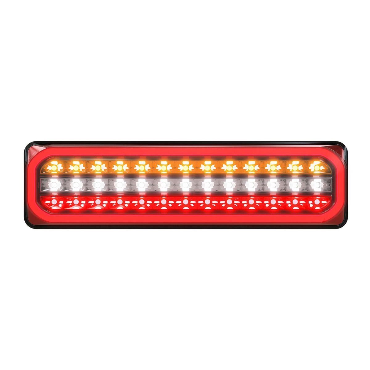 LED Autolamps LHS Stop/Tail/Indicator/Reverse Diffused Tail With Sequential Indicator, LHS Plug, Multivolt, 385 X 104 X X31Mm, Adr, Bulk 3853ARWMLCSB