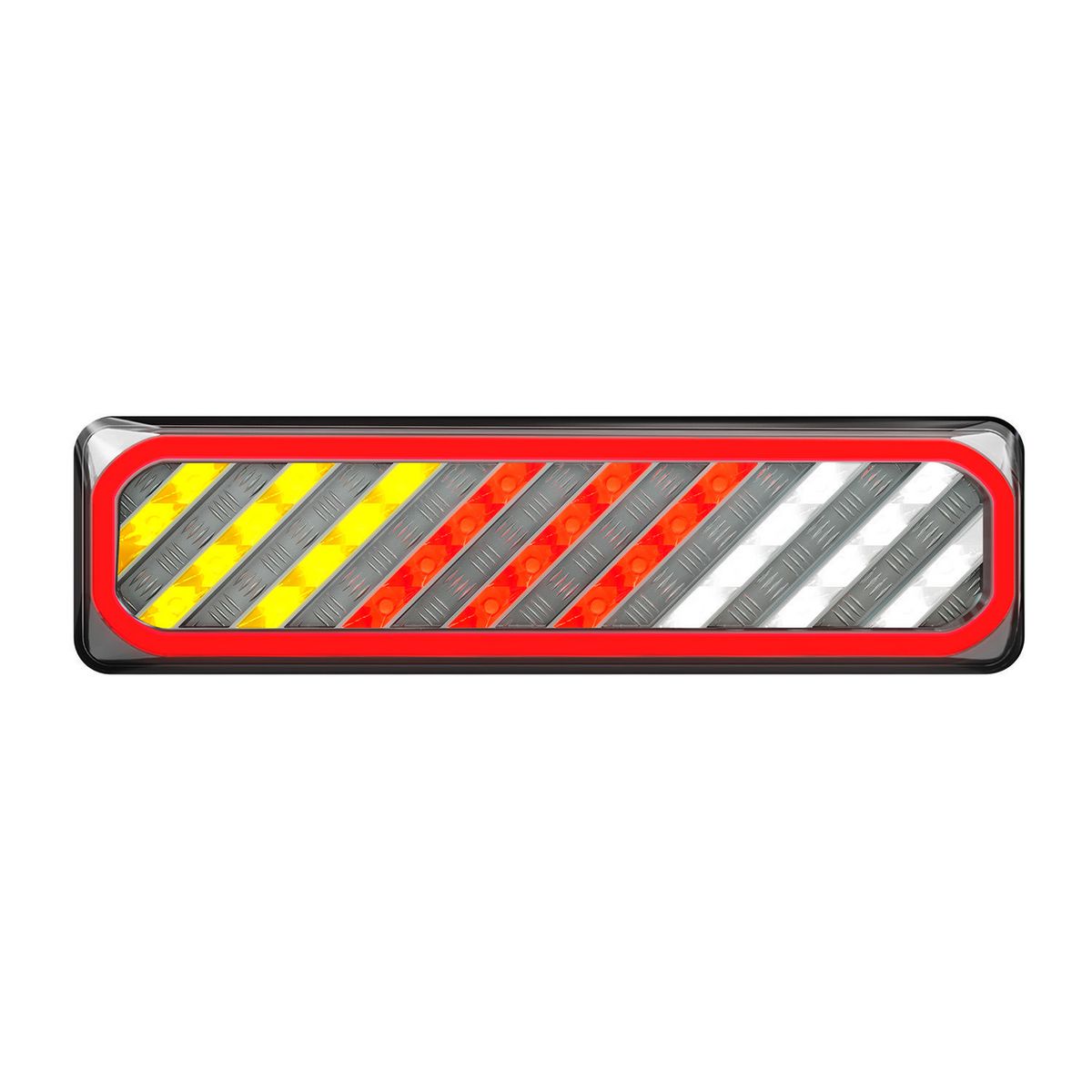 LED Autolamps Checker Plate Style LHS Stop/Tail/Indicator/Reverse, Diffused Tail, Multivolt, 20Cm Cable With Plug, 385 X 104 X 31Mm, Ece, White Box 3856ARWMLCSB