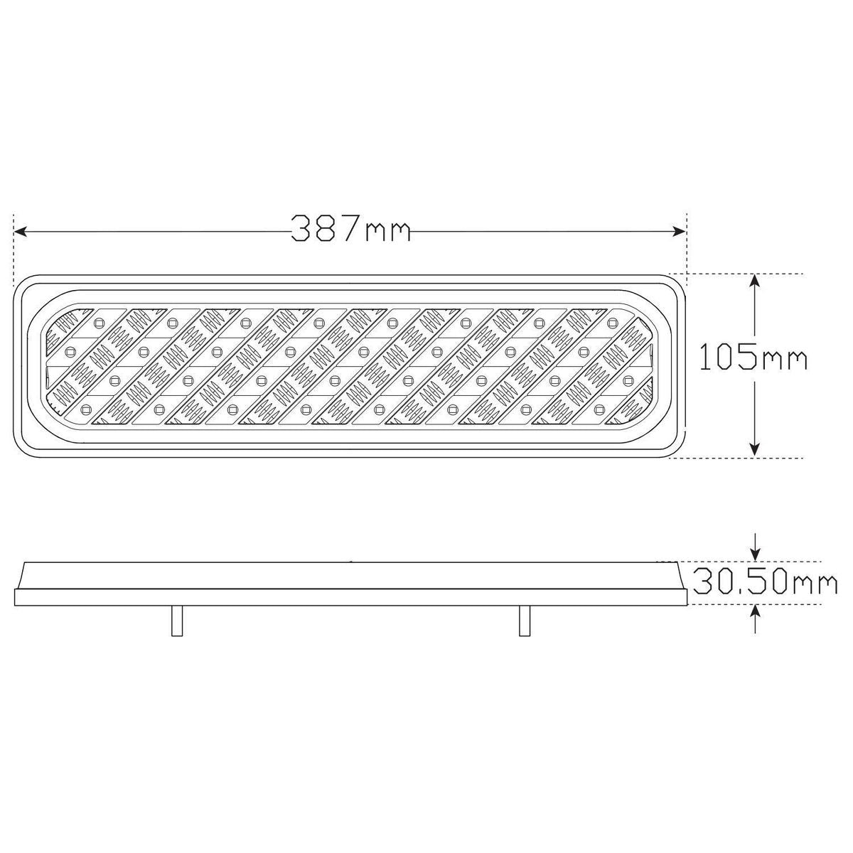 LED Autolamps Checker Plate Style RHS Stop/Tail/Indicator/Reverse, Diffused Tail, Multivolt, 20Cm Cable With Plug, 385 X 104 X 31Mm, Ece, White Box 3856ARWMRCSB