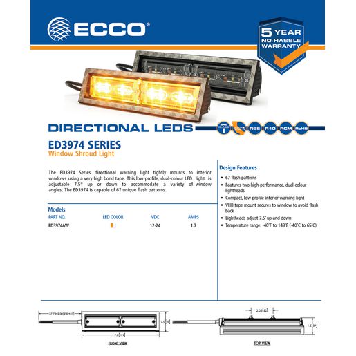 Ecco Dual Colour Amber-White Directional, Window Shroud ED3974AW