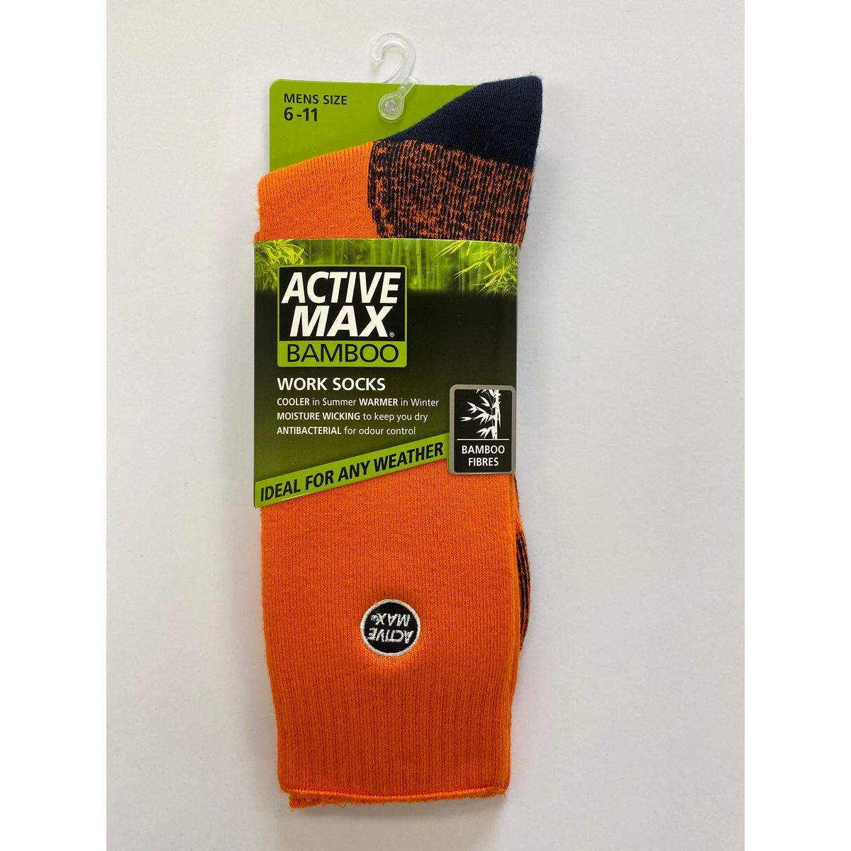 Active Max Bamboo Hi-Vis Orange Socks Men's Size 6-11 61000710