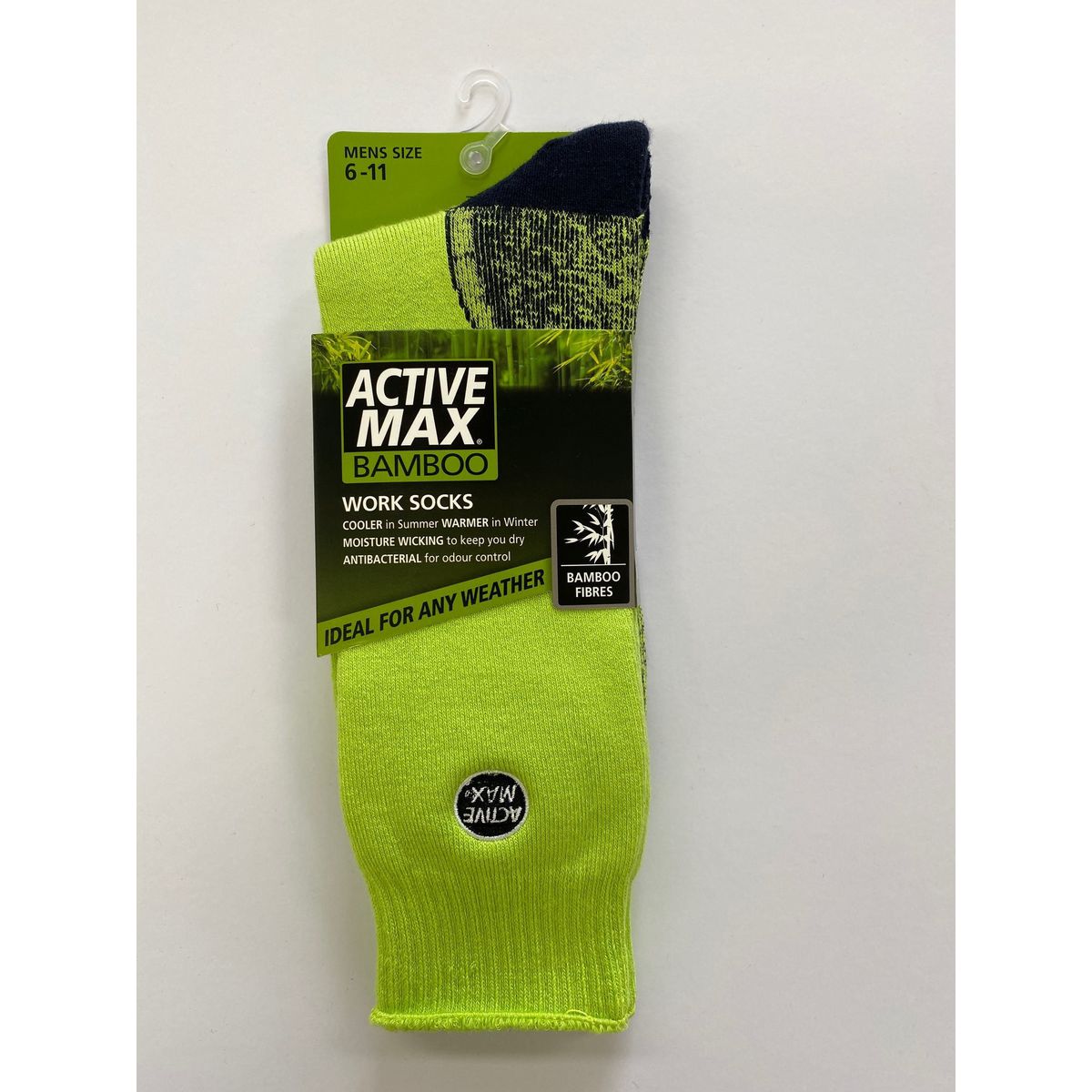 Active Max Bamboo Hi-Vis Green Socks Men's Size 6-11 61000727