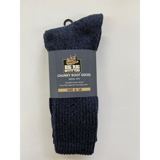 Big Rig Outfitters Chunky Boot Navy Socks Size 6-10 2Pk 61000604