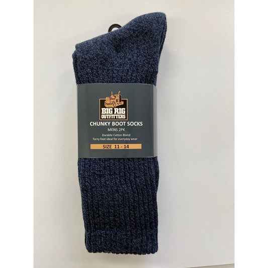 Big Rig Outfitters Chunky Boot Navy Socks Size 11 -14 2Pk 61000611