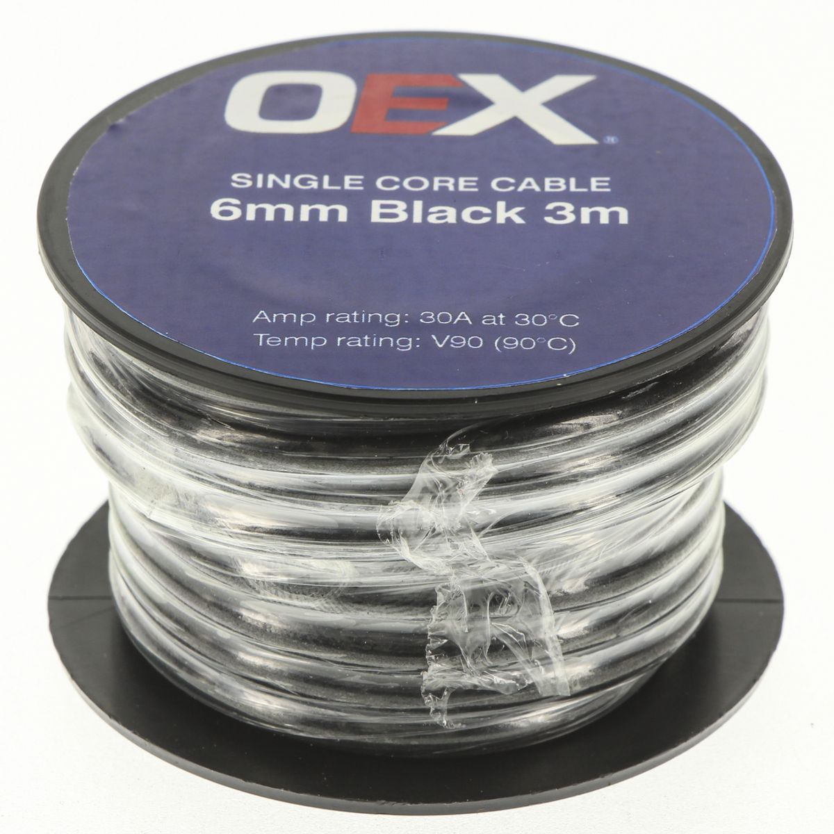 OEX Auto Cable 30A Single Core 6mm x 3m Black ACX0761-3M