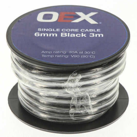 OEX Auto Cable 30A Single Core 6mm x 3m Black ACX0761-3M