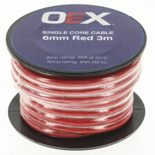 OEX Auto Cable 30A Single Core 6mm x 3m Red ACX0763-3M