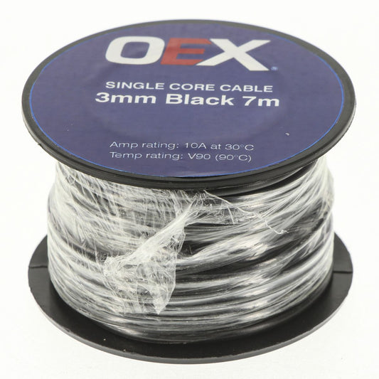 OEX Auto Cable 10A Single Core 3mm x 7m Black ACX0700-7M