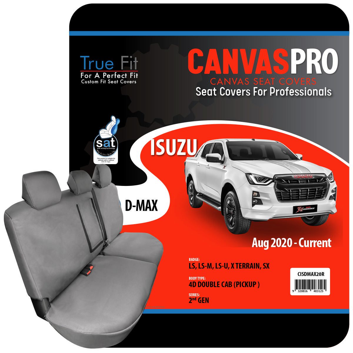 True Fit Canvas Pro Tailored Seat Cover Rear CISDMAX20R