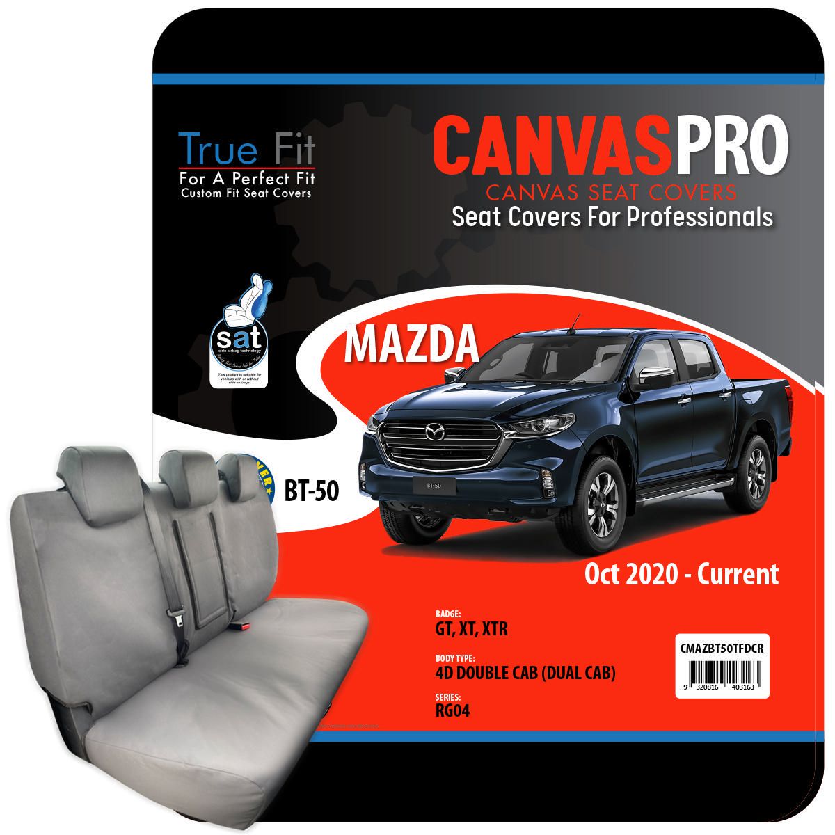 True Fit Canvas Pro Tailored Seat Cover Rear CMAZBT50TFDCR