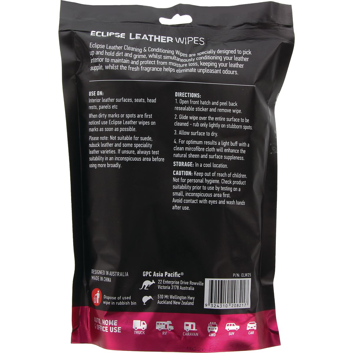 Eclipse Leather Wipes 25 Pack ELW25