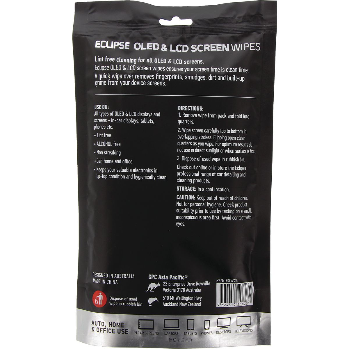 Eclipse OLED & Lcd Screen Wipes 25 Pack ESW25