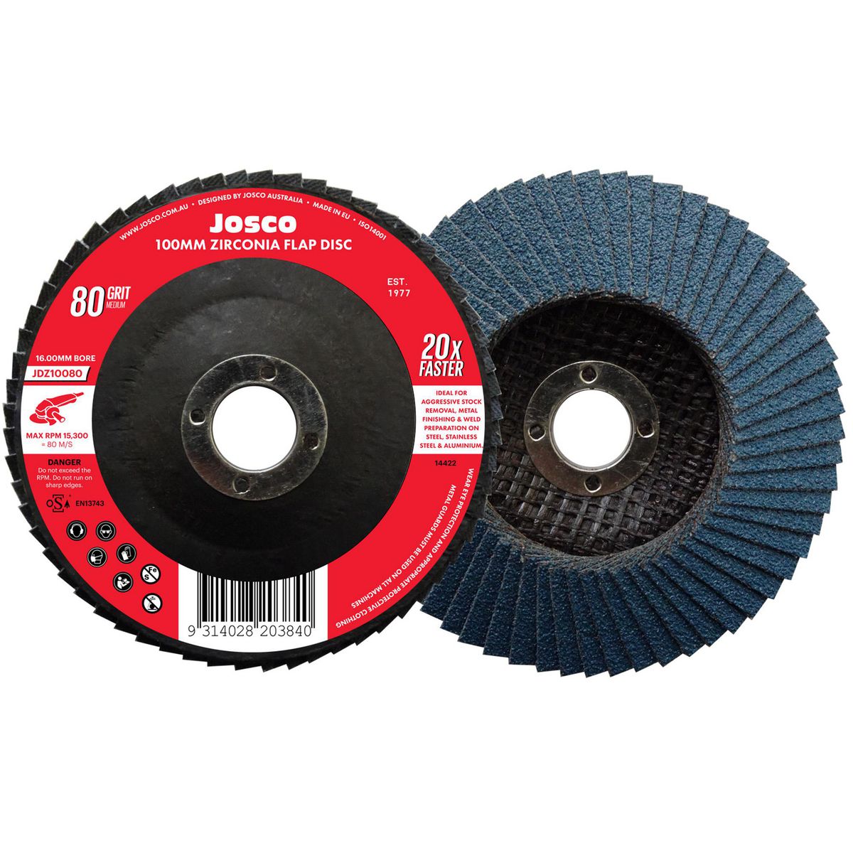Josco Zirconia 100mm Flap Disc 80 Grit JDZ10080