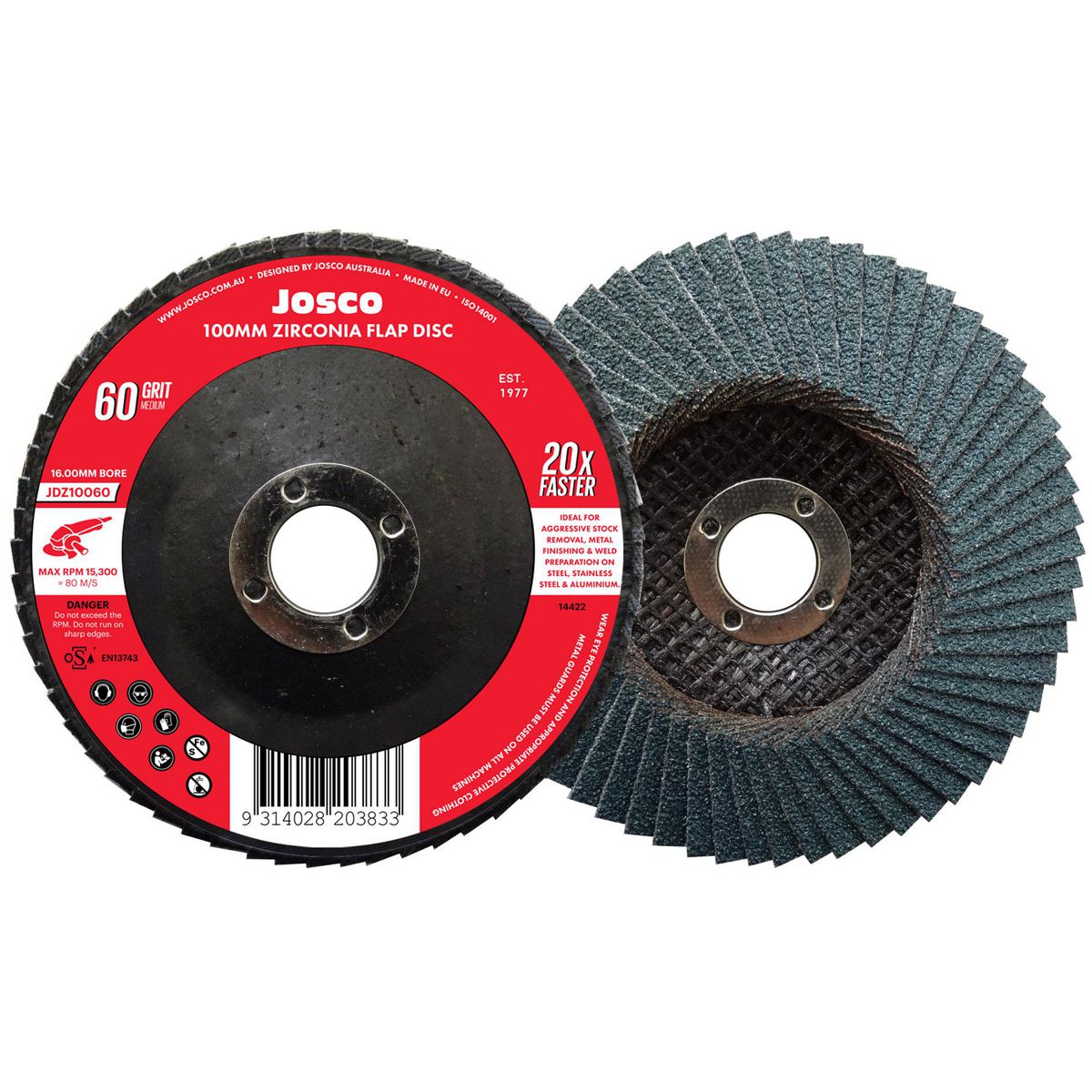 Josco Zirconia 100mm Flap Disc 60 Grit JDZ10060