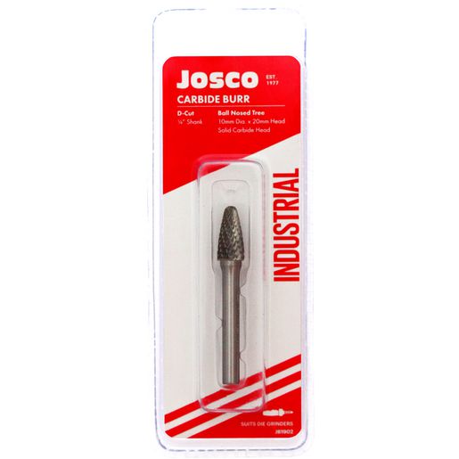 Josco Burr Dcut 10X20mm 1/4 Shaft Tree Ball Nose Carbide JB1902