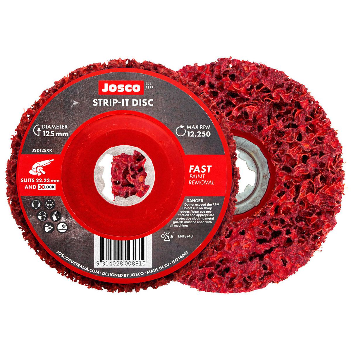 Josco X-Lock 125mm Strip-It Disc Red Plastic Back JSD125XR