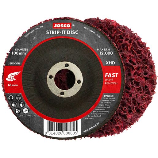 Josco Strip It Disc 100mm Red 16mm Bore Fibreglass Back JSD100R
